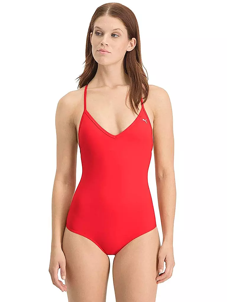 PUMA | Costume da bagno da donna con scollo a V | Rosso