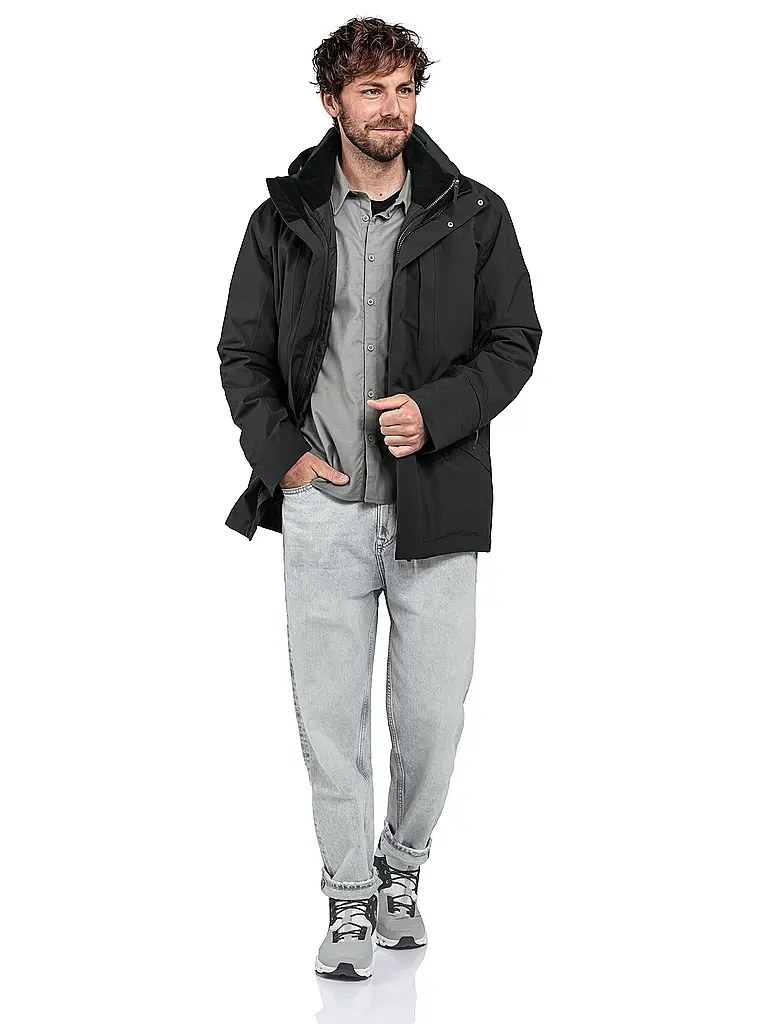 SCHÖFFEL | Parka invernale da uomo Style Borkol 3in1 con cappuccio | Nero