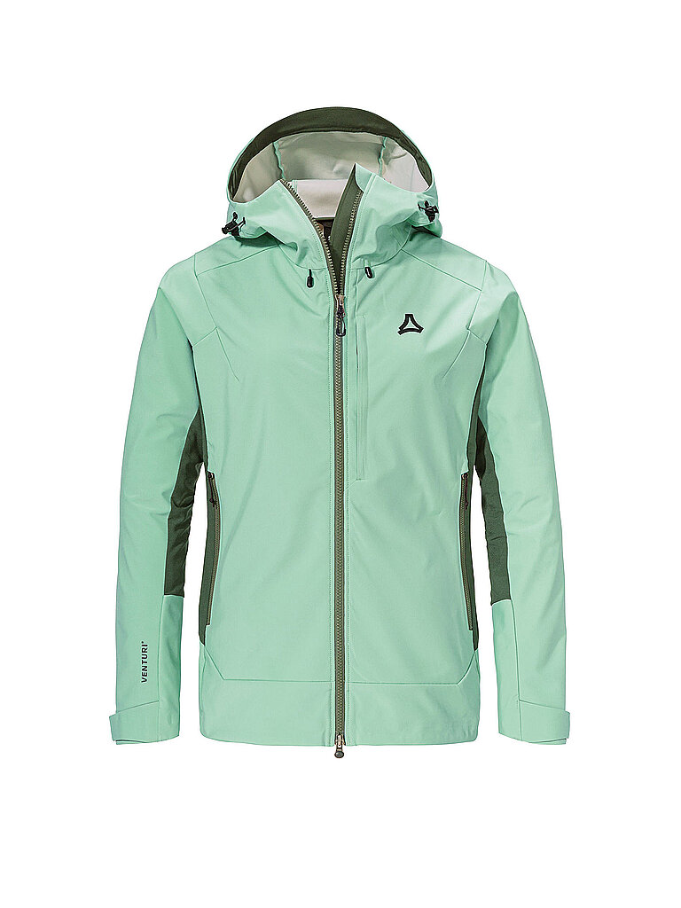 Giacca softshell da turismo da donna Milagle con cappuccio menta 38