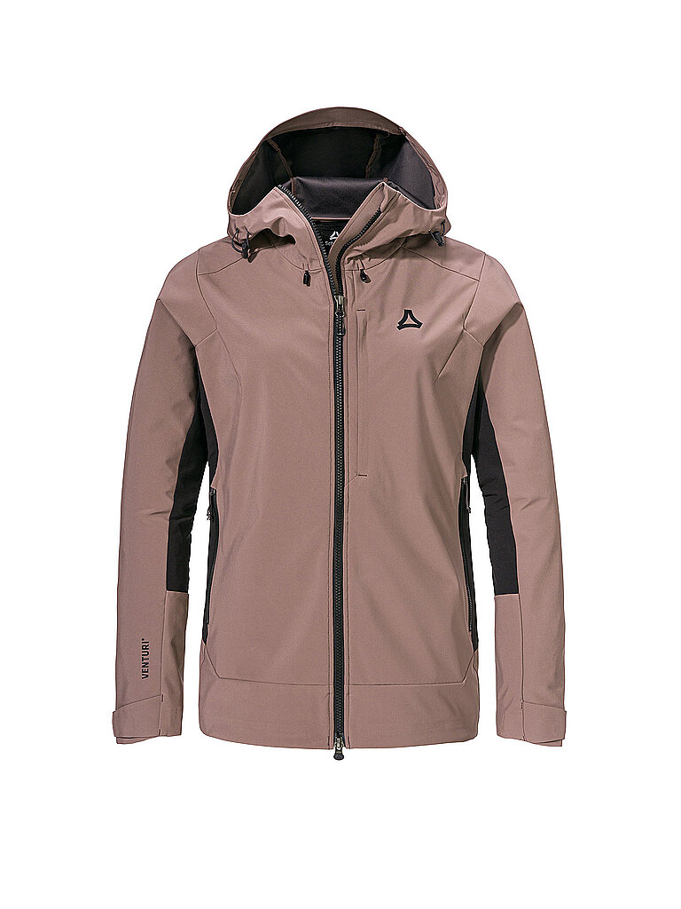 Giacca softshell da turismo da donna Milagle con cappuccio marrone chiaro 36