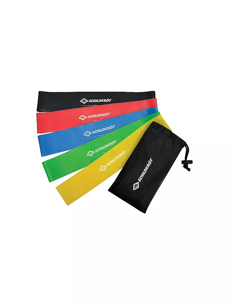 SCHILDKRÖT | Bande di resistenza, set da 5 con diversi livelli di resistenza, inclusa borsa per il trasporto | Multicolore