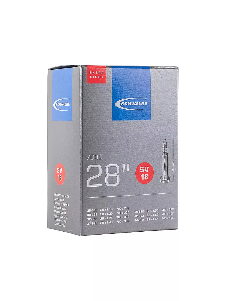 SCHWALBE | Camera d'aria per bicicletta n. 18 Extra Light SV40 (28"/700C) | Nero