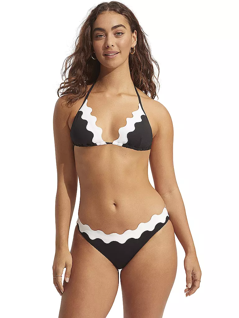 SEAFOLLY | Damen Bikinioberteil Gia Ric Rac Longline Slide Tri | Nero