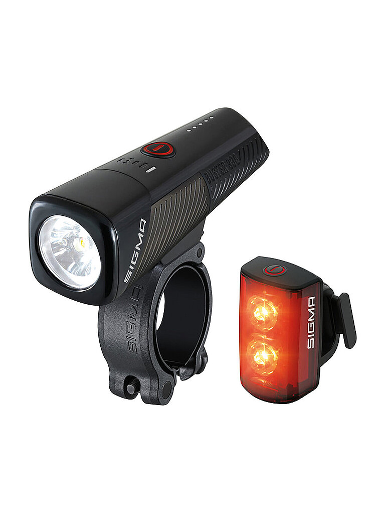 Set di luci per bici a batteria Buster 800 con fanale posteriore RL 80 nero