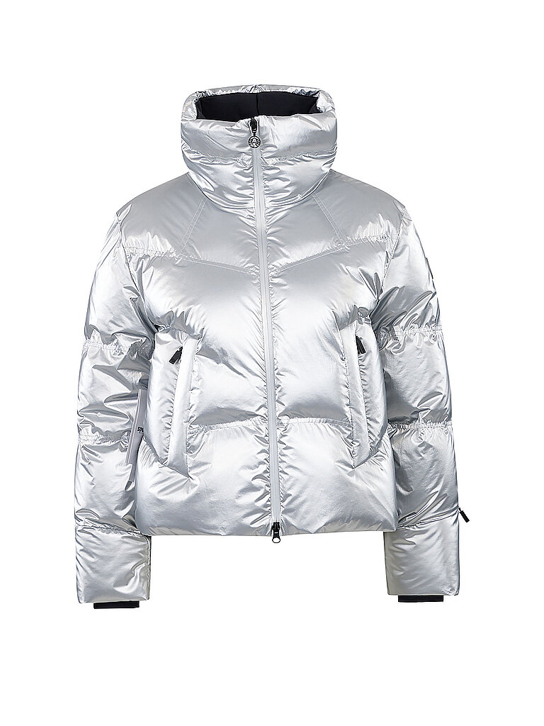 Giacca da sci da donna in piumino con look metallizzato alla moda grigio chiaro 42