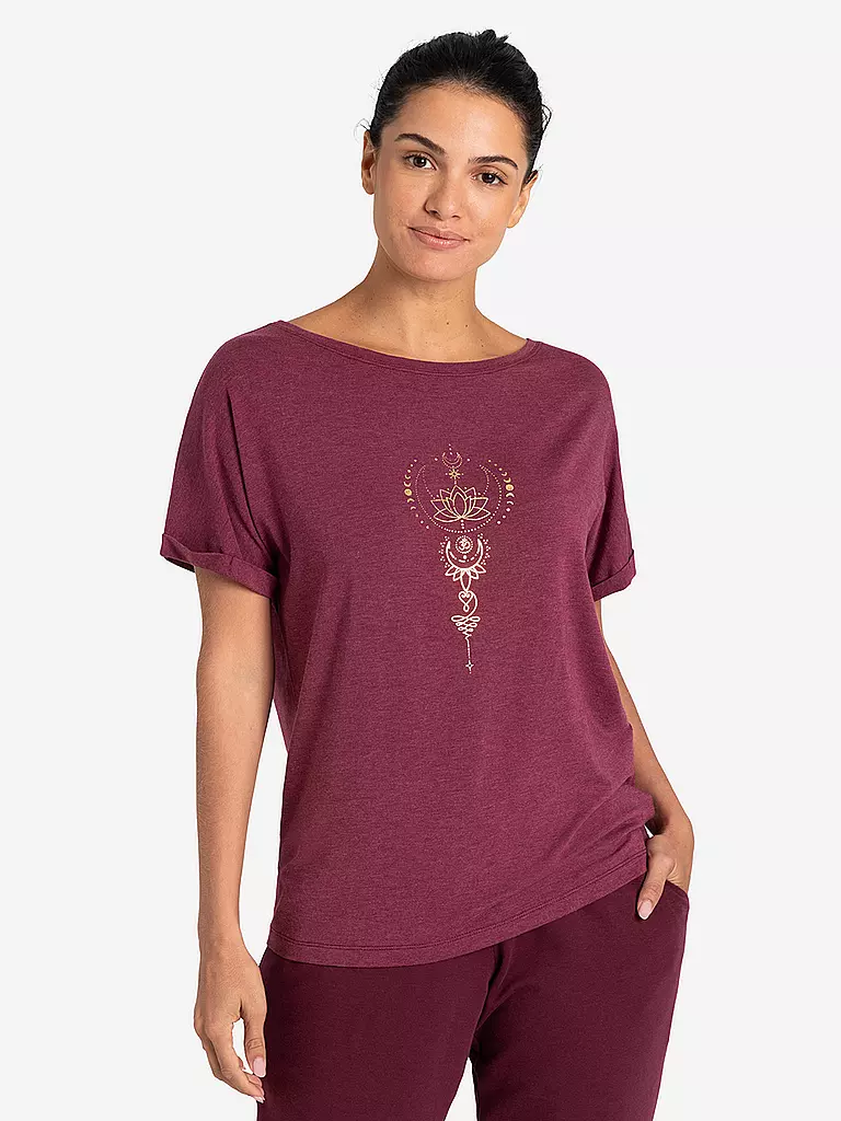 THE SPIRIT OF OM | Yogashirt da donna Eka Padma | Rosso scuro