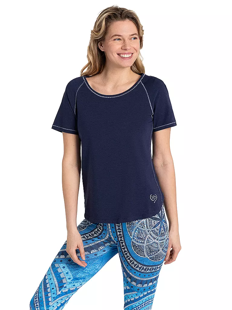 THE SPIRIT OF OM | Yogashirt da donna raglan in bambù | Blu scuro