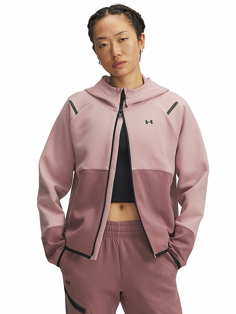 Giacca con cappuccio da donna UA Unstoppable Fleece con zip integrale bacca L