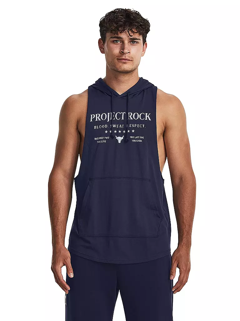 UNDER ARMOUR | Felpa con cappuccio da uomo Project Rock senza maniche | Blu scuro