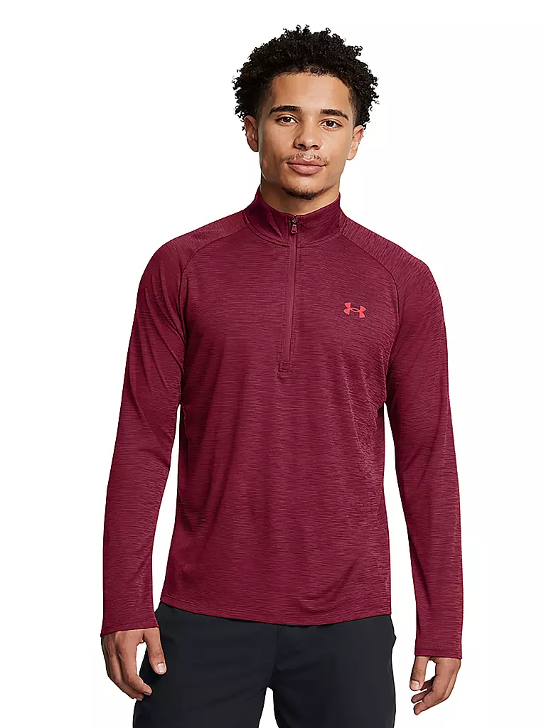 UNDER ARMOUR | Maglietta da fitness da uomo UA Tech™ Textured ½ Zip | Rosso scuro