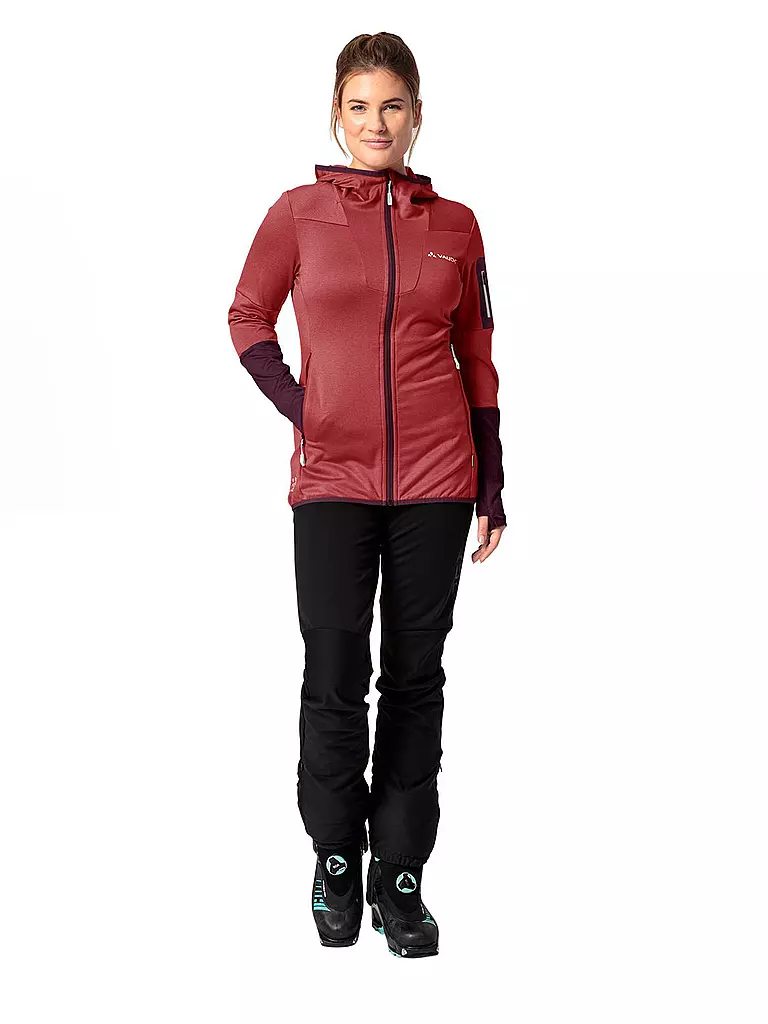 VAUDE | Giacca in pile da donna Monviso con cappuccio | Rosso scuro