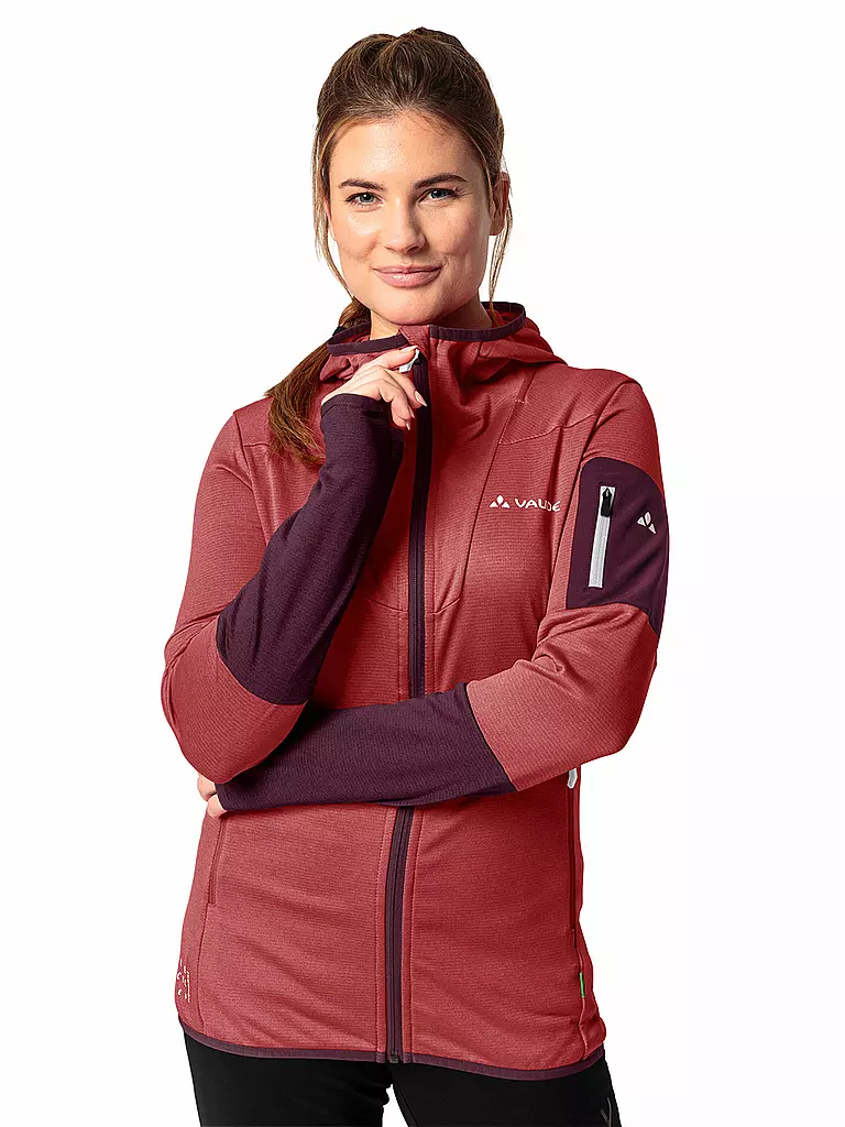 VAUDE | Giacca in pile da donna Monviso con cappuccio | Rosso scuro