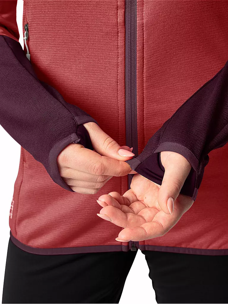 VAUDE | Giacca in pile da donna Monviso con cappuccio | Rosso scuro